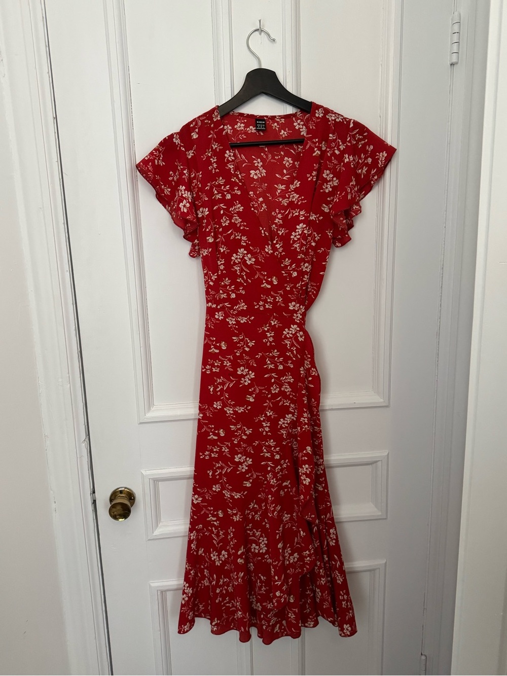 SHEIN Red Floral Wrap Dress